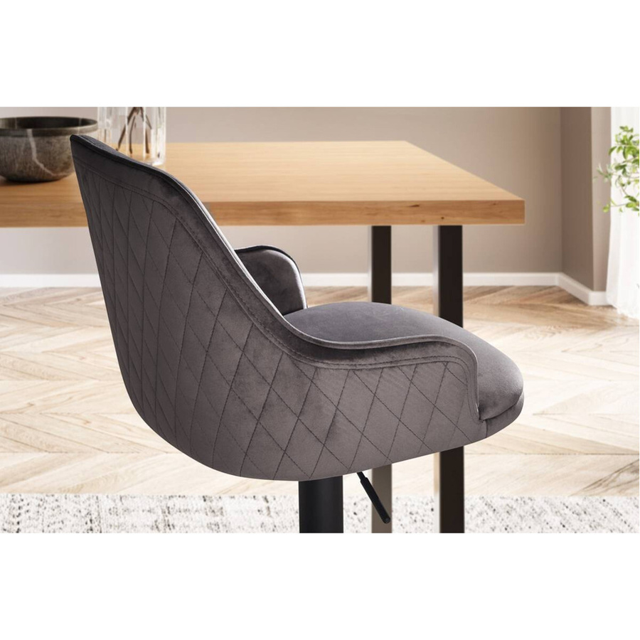 Wohnling Barhocker aus Samt in Grau mit 360 Grad Drehsitz und lackiertem Eisen, B/H/T: 45 x 106 x 45 cm - Bild 2