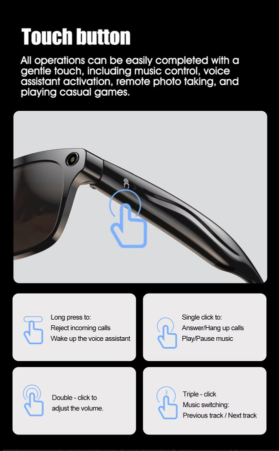 DIXSG 4K HD KI-Smart-Brille in Schwarz mit 800W Pixel Kamera, Bluetooth für Anrufe, Sprachassistent und Musikplayer inklusive intelligenter Übersetzungsfunktion - Bild 6