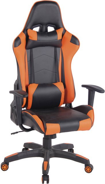 TPFLiving Gaming Bürostuhl Mirage aus Kunstleder in Schwarz/Orange, höhenverstellbar mit Armlehnen und Rollen, B/T/H: 52 x 65 x 138 cm - Bild 1