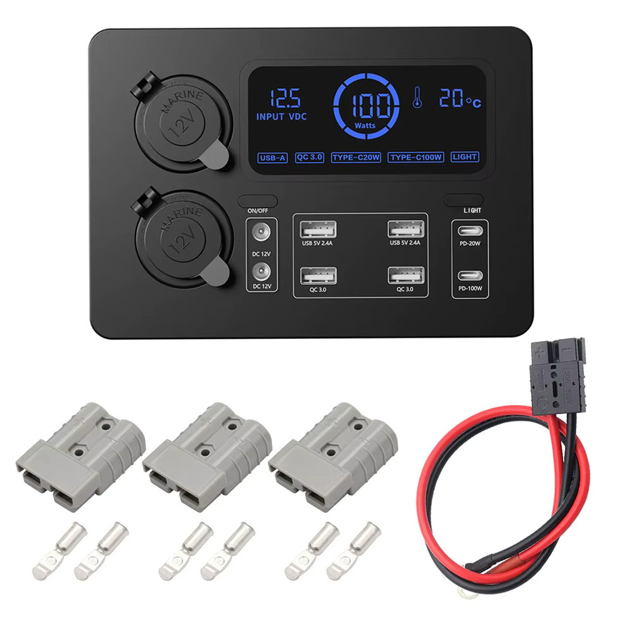 Auto Mini Power Box Adapter 12V mit LCD-Display und LED-Leuchten, 100W, Schwarz - Bild 3