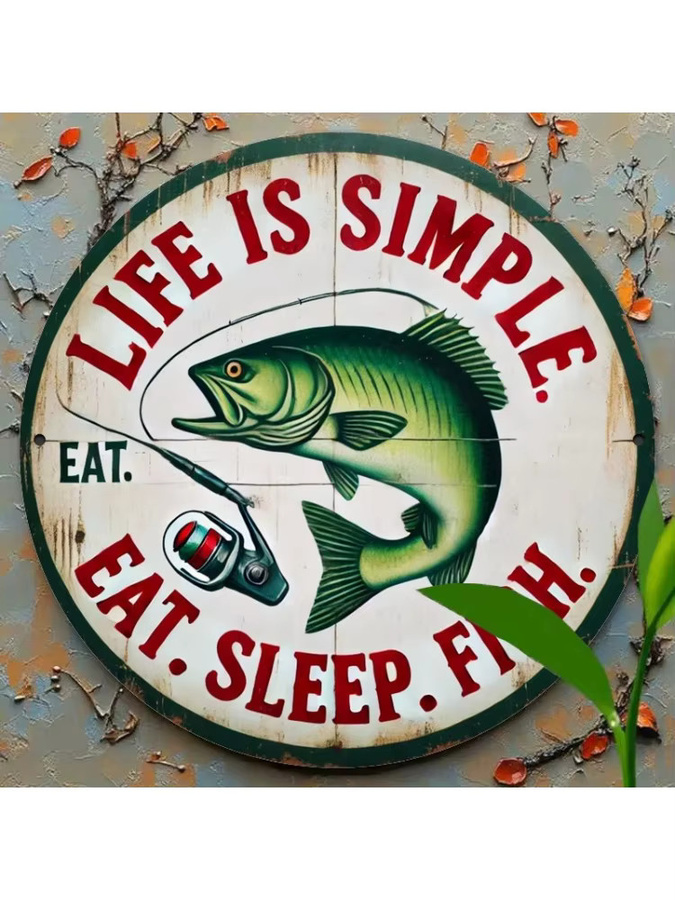 Simple Life Rundes Metallschild Wanddekoration im Vintage-Stil mit Tiermotiven und Typografie in Multicolour - Bild 5