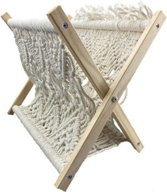 Amusedly Boho Zeitschriftenständer Freistehender Aufbewahrungskorb aus Holz und Textil in Weiß - Bild 1