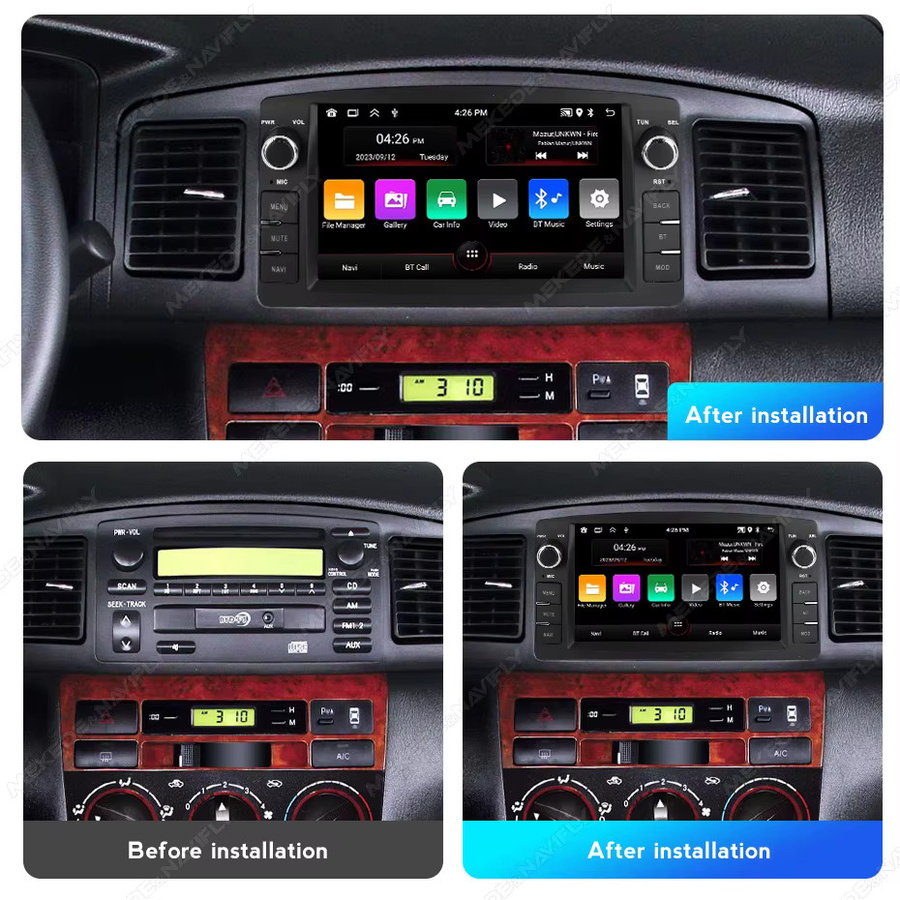 NAVIFANS 2-DIN Autoradio mit Carplay und Android 15 sowie GPS für Toyota Corolla E120 2003 - 2006 und BYD F3 in Schwarz - Bild 2
