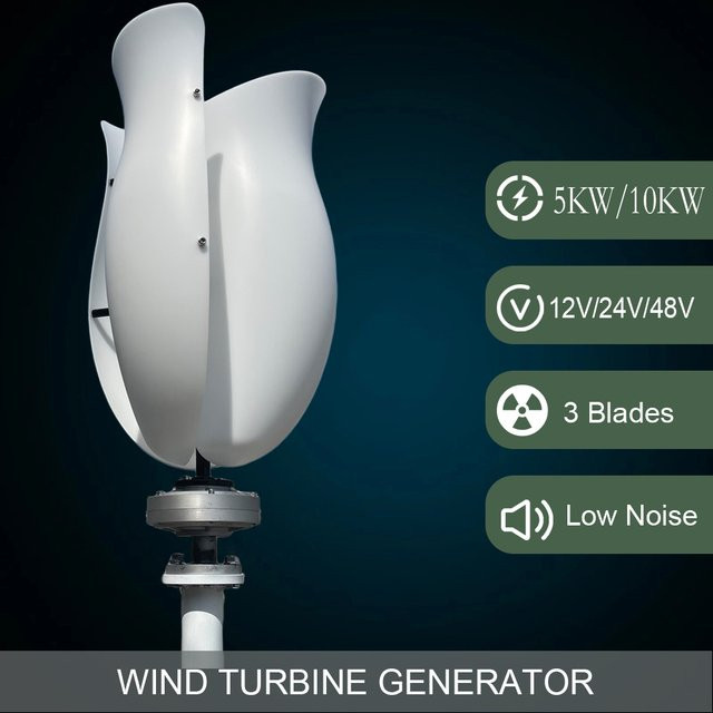 Rewindagic Vertikale Windkraftanlage 10kW mit Permanentmagnet-Generator für den Haushalt, 220V, Weiß - Bild 1