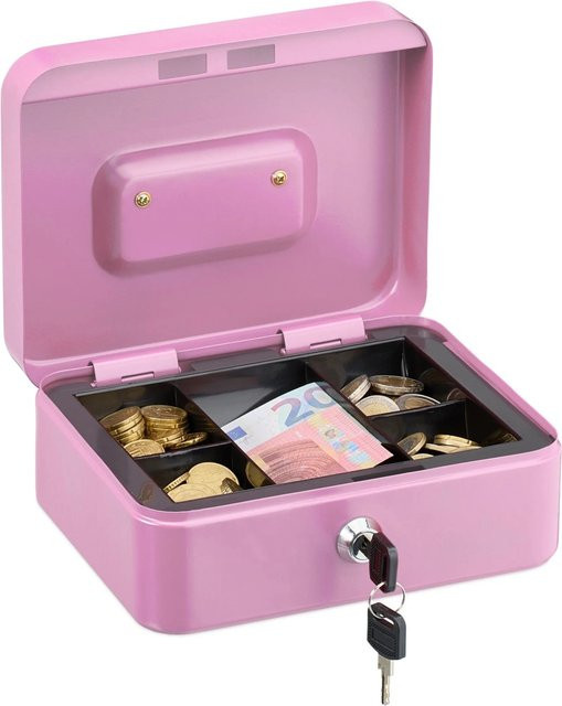 Abschließbare Geldkassette aus Eisen von Relaxdays in Pink, B/T/H: 20 x 8,5 x 17 cm - Bild 1