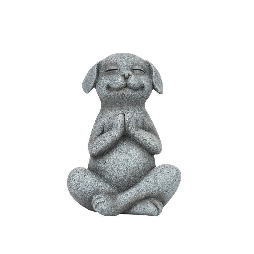 Yiran Furniture Meditierender Hund Buddha als Zen Gartendekoration in Grau - Bild 3