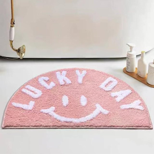 Halbrund Smiley Gesicht Teppich in Pink, weiche Imitation Kaschmir Fußmatte aus Polyester, rutschfest und feuchtigkeitsableitend, B/T: 120 x 80 cm - Bild 1