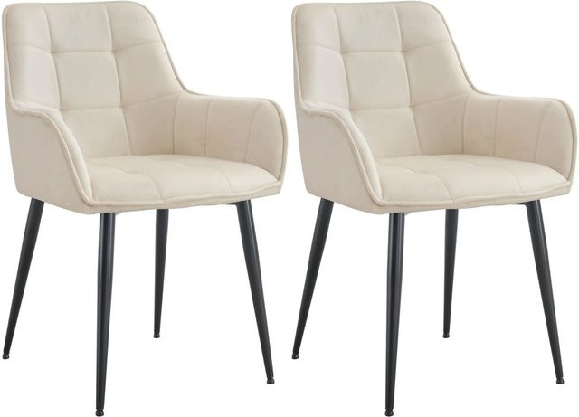 DELUKE 2er Set Esszimmerstühle BOKEL aus Samt in Creme mit modernem Design, B/T/H: 58 x 62 x 86 cm - Bild 1
