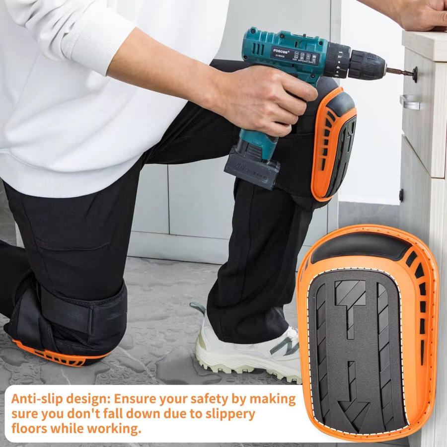 Knieschützer mit Gel-Kissen und rutschfesten Trägern in Orange und Schwarz für Bau, Bodenbelag und Gartenarbeit - Bild 6