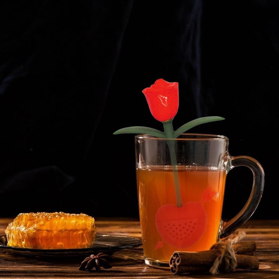 CosyHome Rosen-Teesieb in Rot, Hitzebeständiges Silikon-Tee-Ei für losen Tee - Bild 3
