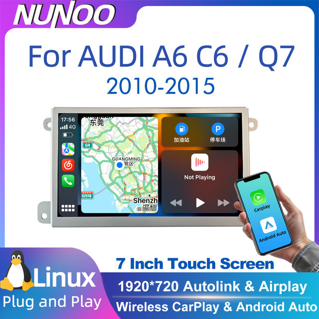 Nunoo 7 Zoll Linux Multimedia Autoradio mit Wireless Carplay und Android Auto für Audi Q7 4L A6 C6 4F 2005-2015 in Schwarz - Bild 1