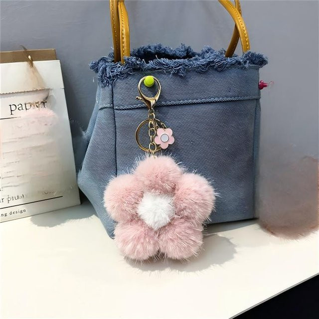 Linyi toy Schlüsselanhänger, Kirschblüten, Pompon, Strassstein, rosa, Damen - Bild 1