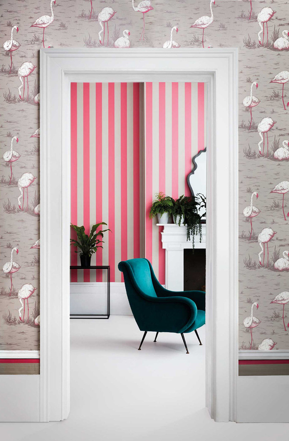 Cole & Son Tapete Glastonbury Stripe in Pink und Linen mit abstraktem Streifenmuster aus Vlies - Bild 1