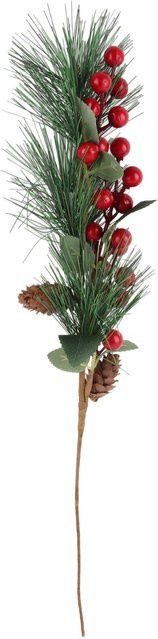 Künstliche Weihnachtsdekoration von Tooarts mit Kiefernnadeln, Zapfen und roten Früchten in Grün, Rot und Grau - Bild 1