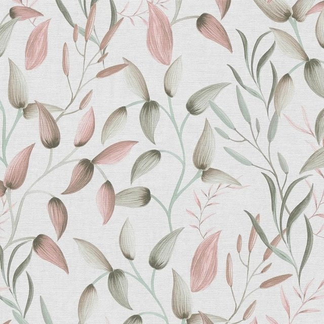 PROFHOME Landhaus Tapete Floral Matt in Grün Rosa Creme-Weiß, Vlies-Tapete mit botanischem Muster - Bild 1