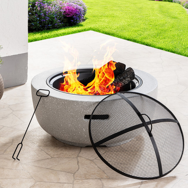 Feuerschale aus MgO und Stahl in Grau, B/T/H: 60,5 x 60,5 x 39 cm - Bild 1