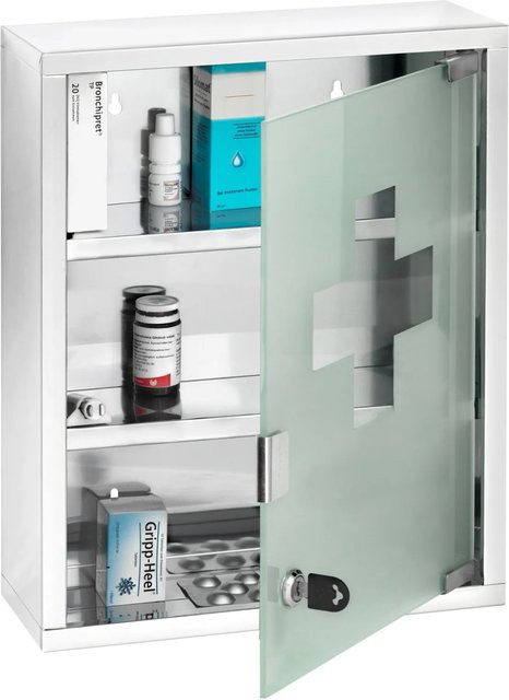 WENKO Medikamentenschrank für das Badezimmer aus Edelstahl und Glas, Silber, B/H/T: 30 x 40 x 12 cm - Bild 1