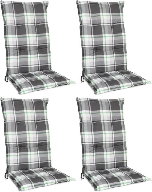 Beautissu Sunny MK Hochlehner Sitzkissen Set 4tlg Mintgrün Kariert B: 120 cm, T: 50 cm, H: 6 cm - Bild 1