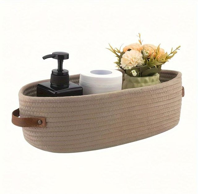 Mango Event Ovaler Badezimmer-Aufbewahrungskorb mit Kunstledergriffen, Beige - Bild 1