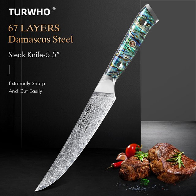 Turwho Steakmesser aus Damaststahl mit scharfer Klinge, Mehrfarbig, 13,97 cm - Bild 1