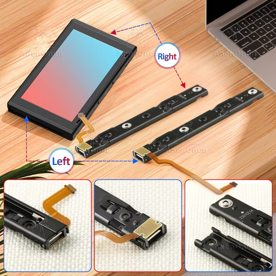 Nintendo Switch Premium Ersatzset für Konsolenschiebeschienen mit Sensor-Flexkabel in Schwarz (Links und Rechts) - Bild 3