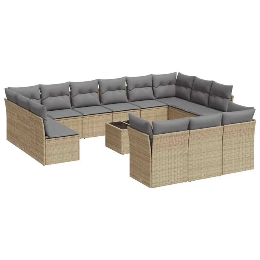 vidaXL 14-teilige Garten-Sofagarnitur aus Poly-Rattan in Beige-Grau mit Kissen und Stauraum - Bild 2