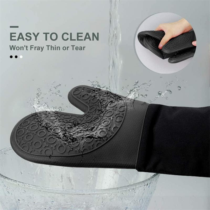 Hitzebeständige Ofenhandschuhe aus Silikon mit Baumwollfutter von Household supplies MH, rutschfest und wasserdicht für die Küche zum Backen und Grillen - Bild 4