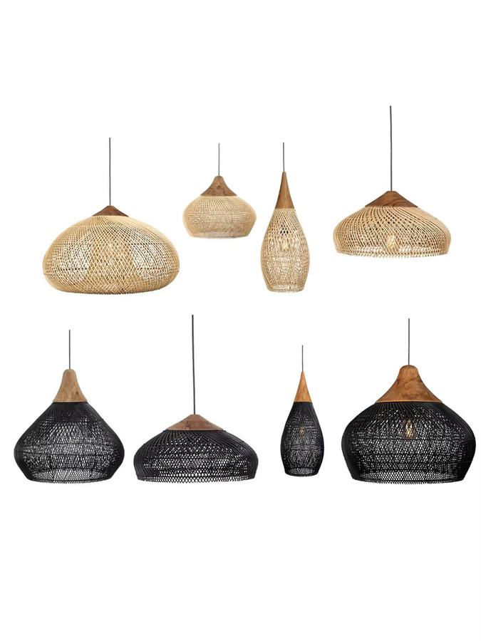 JOYINLED Pendelleuchte im Vintage-Stil aus handgefertigtem Rattan für Küche und Esszimmer im Wabi-Sabi-Design - Bild 4