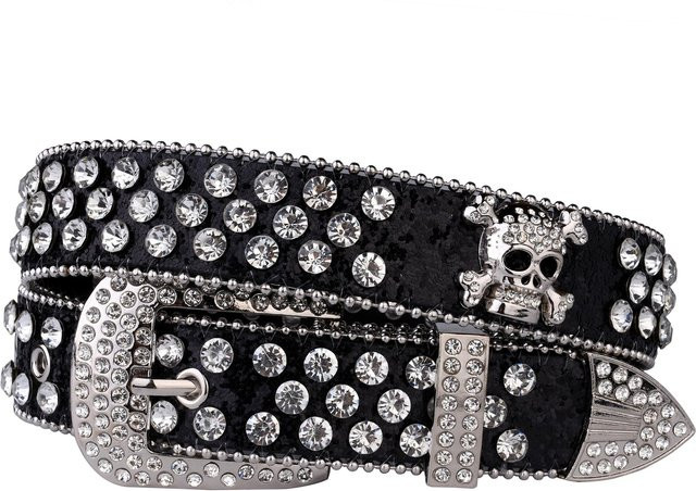 Ruidi bb Gürtel, Strass, Schädel, Nieten, PU Leder, schwarz, Damen - Bild 1