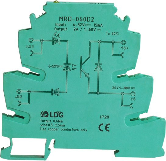 MRD-060D2 Din Schiene Ultra-dünnes Solid State Relais mit LED Anzeige, 2A Eingang, Farbe: Grün - Bild 1