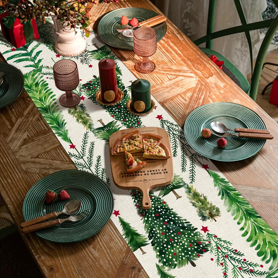 VIKAMA Tischläufer mit Kiefernmuster für Weihnachten zur Dekoration von Esszimmer, Küche und Arbeitsplatte - Bild 3