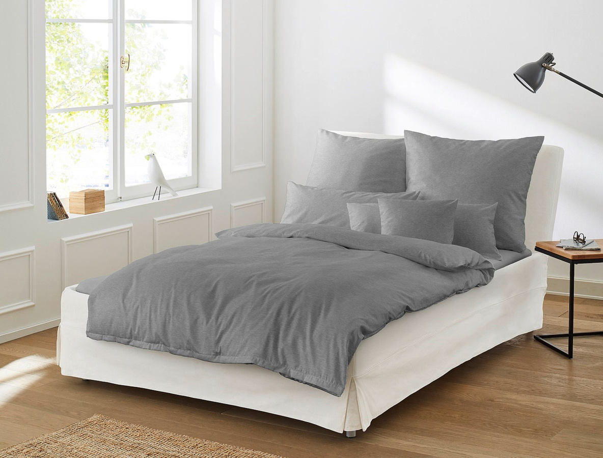 Irisette Stream Mako-Satin Bettwäsche Set Melange Grau, B/H: 155 x 220 cm und 80 x 80 cm - Bild 1