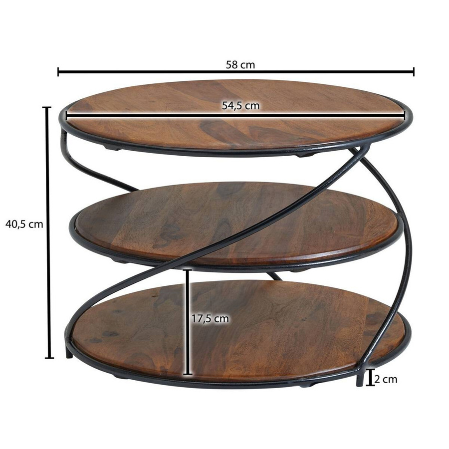 Wohnling Couchtisch aus Sheeshamholz in Braun, rund und lackiert, B/T/H: 58 x 58 x 40,5 cm - Bild 3