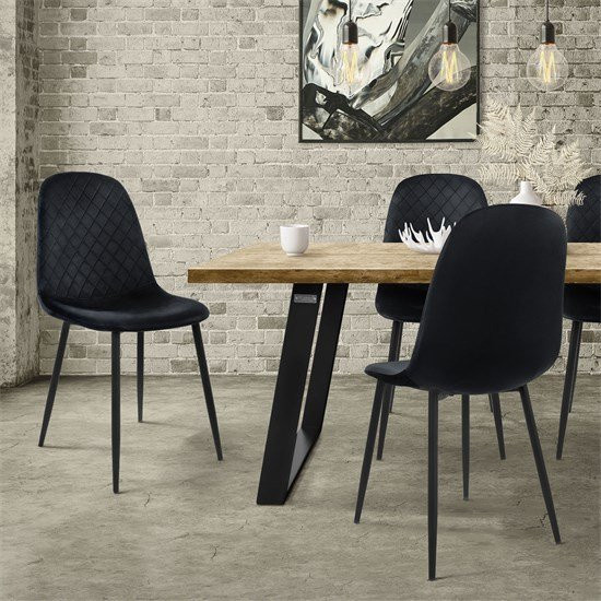 ML-Design Esszimmerstuhl 4er Set Schwarz mit Microfaser-Samtbezug und Rautenmuster - Bild 1