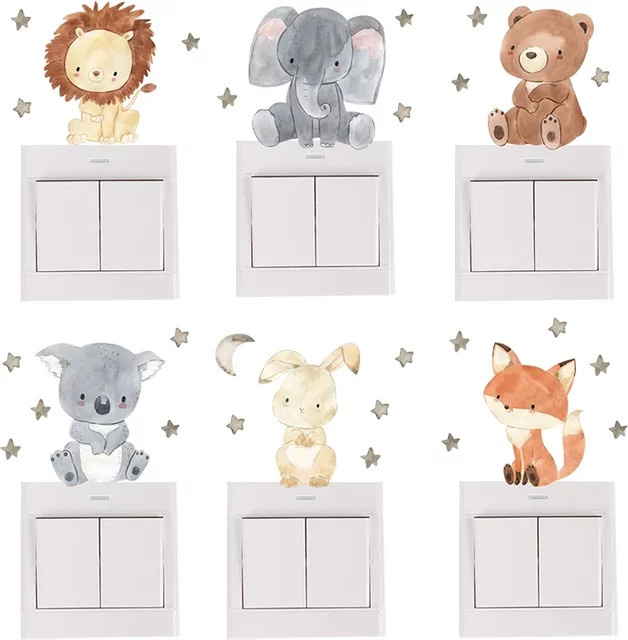 6er-Set BRUP Cartoon Tier Wandaufkleber Multicolor zur Dekoration für Kinderzimmer und Kindergarten - Bild 1