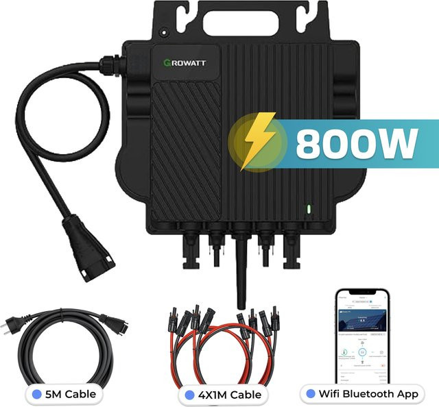 Growatt Mikro-Wechselrichter 800 W NEO-800M-X in Schwarz für Balkonkraftwerke mit 2 MPPT, IP67 wetterfest und WIFI Bluetooth - Bild 1