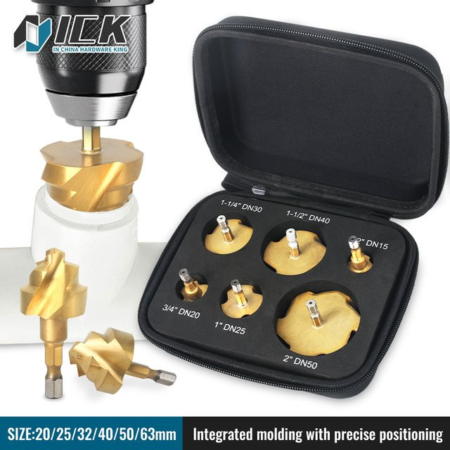 6-teiliges PPR-Bohrer-Set mit Sechskantschaft für Wasserrohr-Aufbohrungen, Gold, Durchmesser: 20 mm, 25 mm, 32 mm, 40 mm, 50 mm, 63 mm - Bild 1