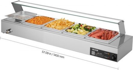 VEVOR Kommerzieller Speisenwärmer aus Edelstahl mit Glasabdeckung und 5 Wasserbad-Behältern in Silber, 1,5 kW Buffetwärmer für Restaurants und Catering - Bild 1