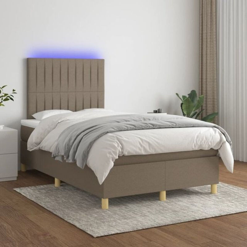 vidaxl Boxspringbett mit Matratze in Taupe meliert und Weiß, Stoff und Holzwerkstoff, B/T/H: 200 x 120 x 118 cm - Bild 1