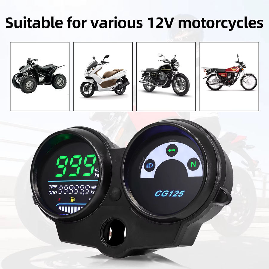 ZMFJH Motorrad LED Tachometer Wasserdichtes Dashboard mit Kilometerzähler, RPM Gauge und Kraftstoffanzeige in Schwarz für CG125 und Fan 125 Titan 125 - Bild 6