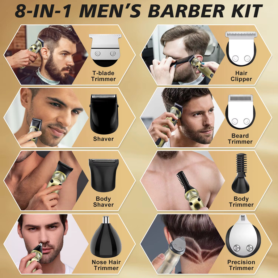 Hatteker 8-in-1 Haarschneidemaschinen-Set, Gold, Unisex - Bild 3