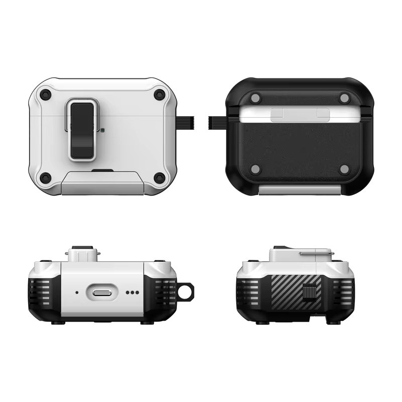 Schutzhülle für Apple AirPods 4 und AirPods Pro 3 mit Telefonhalterung und magnetischer Sicherheitsschnalle aus TPU und PC, Farbe: Weiß - Bild 5