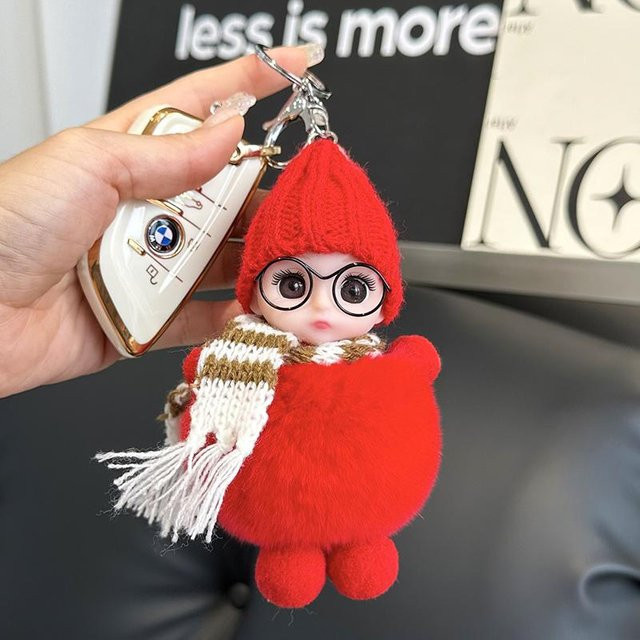 Linyi toy Pompon Schlüsselanhänger, Kaninchenfell, 14cm, rot, Damen - Bild 1