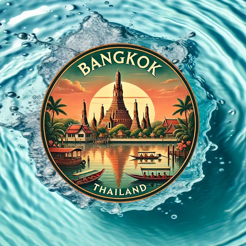 Potdemiel Vintage Bangkok Thailand Rundes Metall-Wandkunstschild aus Aluminium mit Wat Xieng Tanga Motiv, Durchmesser: 20,32 cm, Mehrfarbig - Bild 4