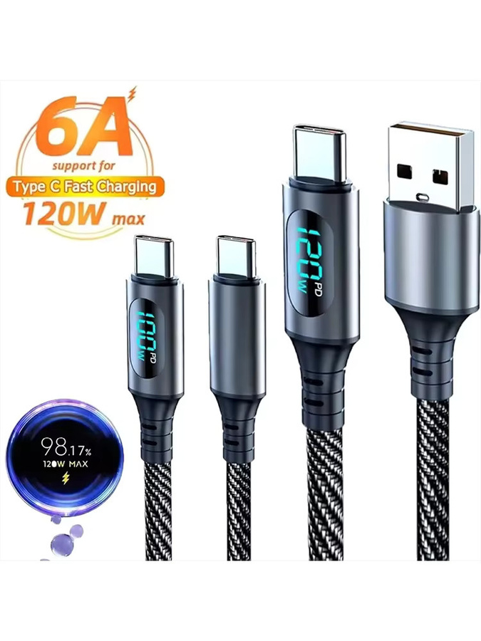 Xiaomi USB-C zu Typ-C Ladekabel mit LED-Digitalanzeige, 120W, 6A, Schwarz - Bild 6