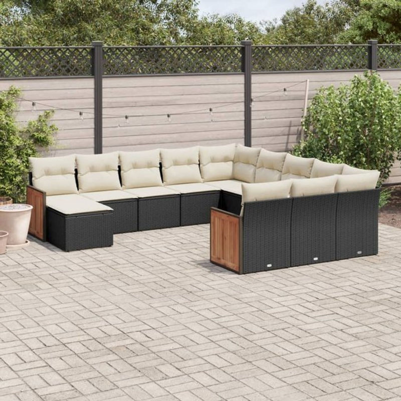 Vidaxl Gartenmöbel-Set aus Polyrattan mit Kissen, 12-teilig, Schwarz - Bild 1