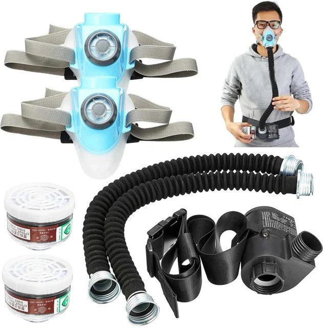 2er-Set Elektrische Atemschutzmasken mit konstantem Luftstrom und 2-Rohr-System in Blau - Bild 1