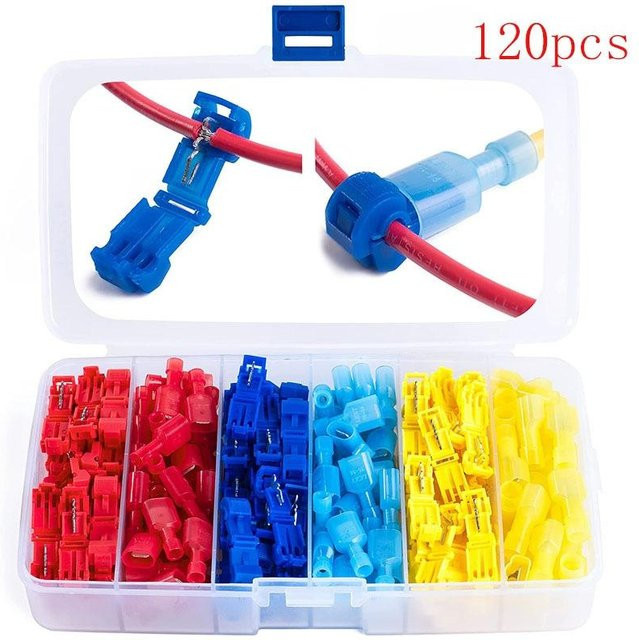120 Stück Schnellkabelverbinder Snap-Lock Kabelklemmen Crimp-T-Typ Kombinationsset in Multicolor - Bild 1