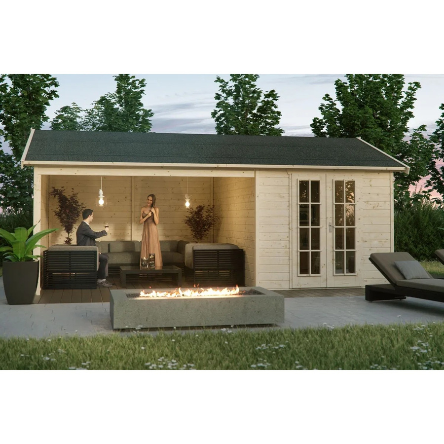 Skan Holz Gartenhaus Tilburg Satteldach Unbehandelt Beige B/H/T: 653 x 288 x 380 cm - Bild 2