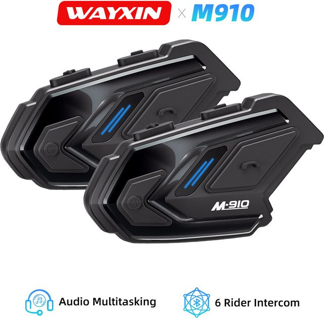 WAYXIN M910 Motorradhelm-Headset Bluetooth-Gegensprechanlage für 6 Fahrer in Schwarz mit Audio-Multitasking und wasserdichter Funktion - Bild 1